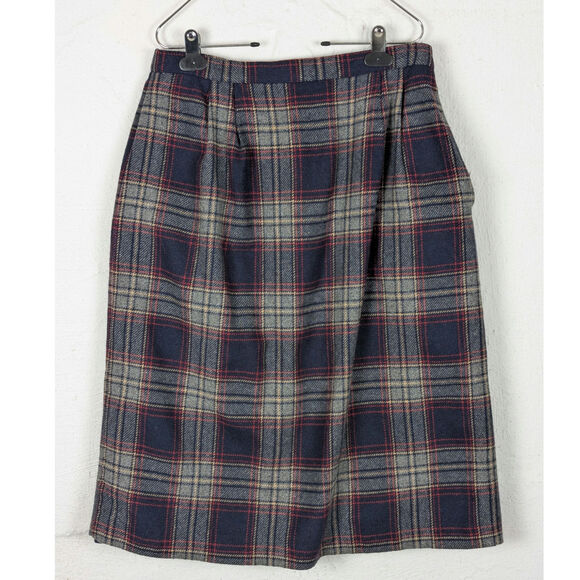Vtg Southern Lady Plaid Midi Skirt Womens 12 Wool Academia Preppy Modest Granny - Picture 1 of 8